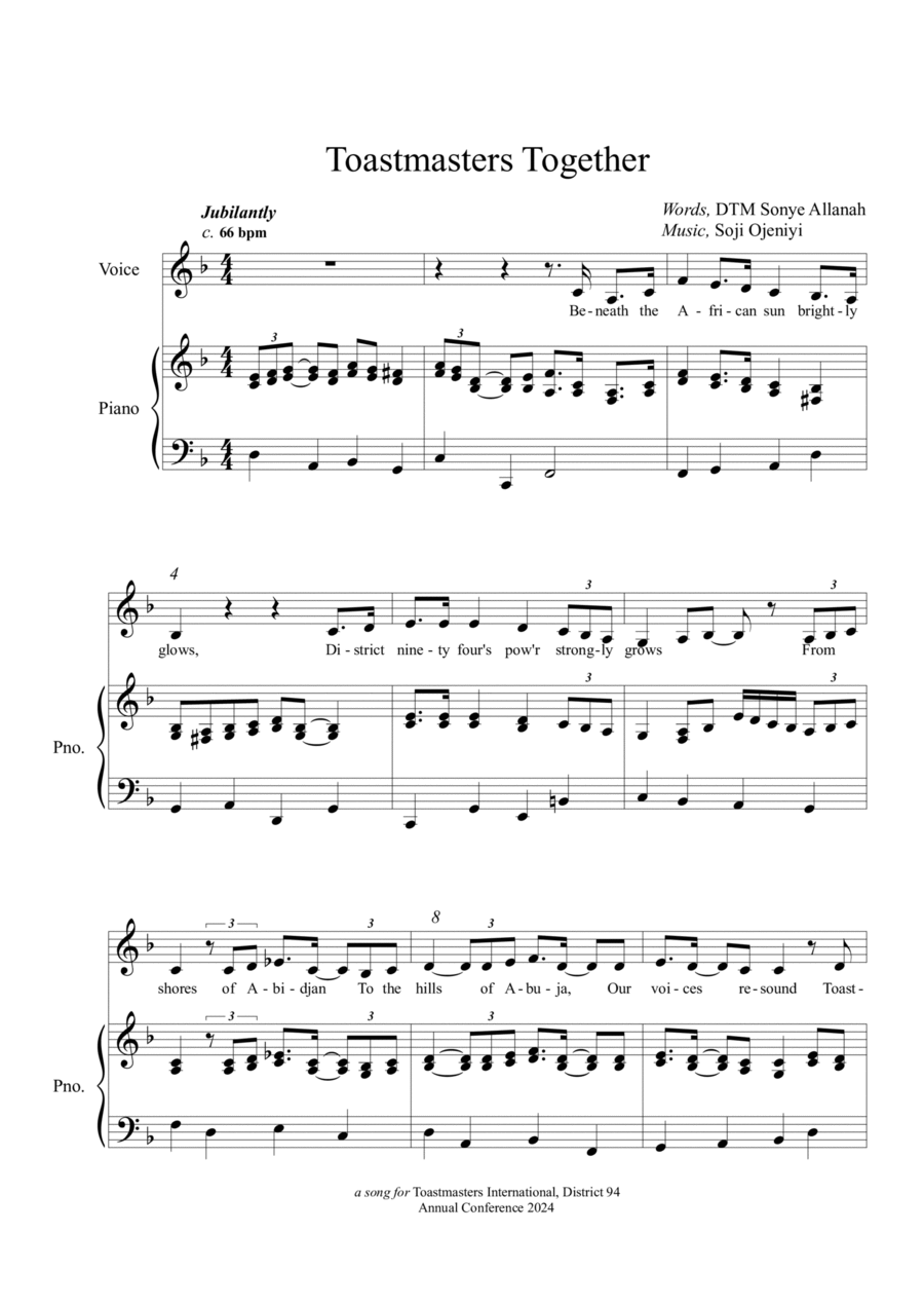 Toastmasters Together Toastmasters Together Piano, Vocal, Guitar scores gallery preview page 1