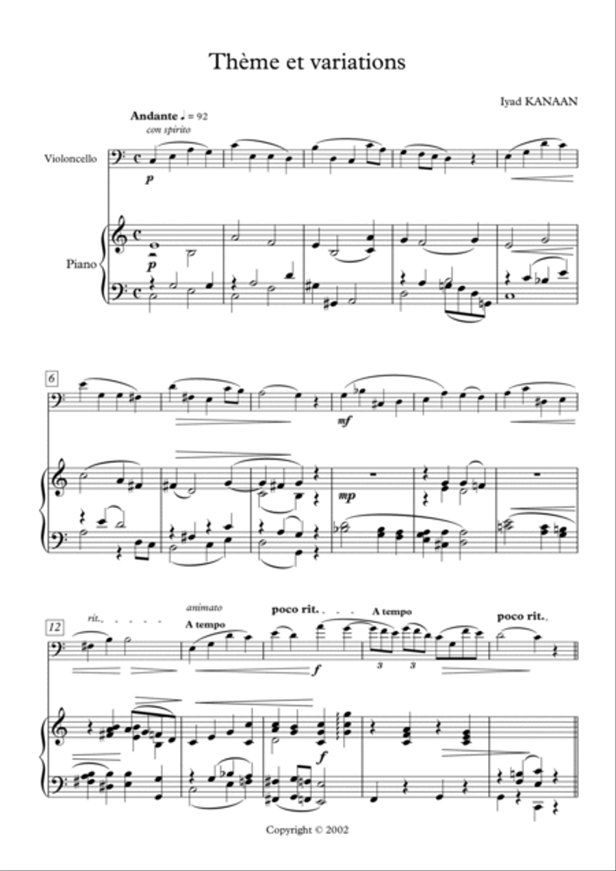 Thème et variations for Cello and Piano op. 2 No 2 Piano scores gallery preview page 2