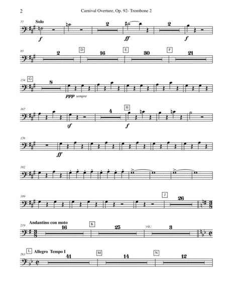 Dvorak Carnival Overture - Trombone Bass Clef 2 (Transposed Part), Op.92