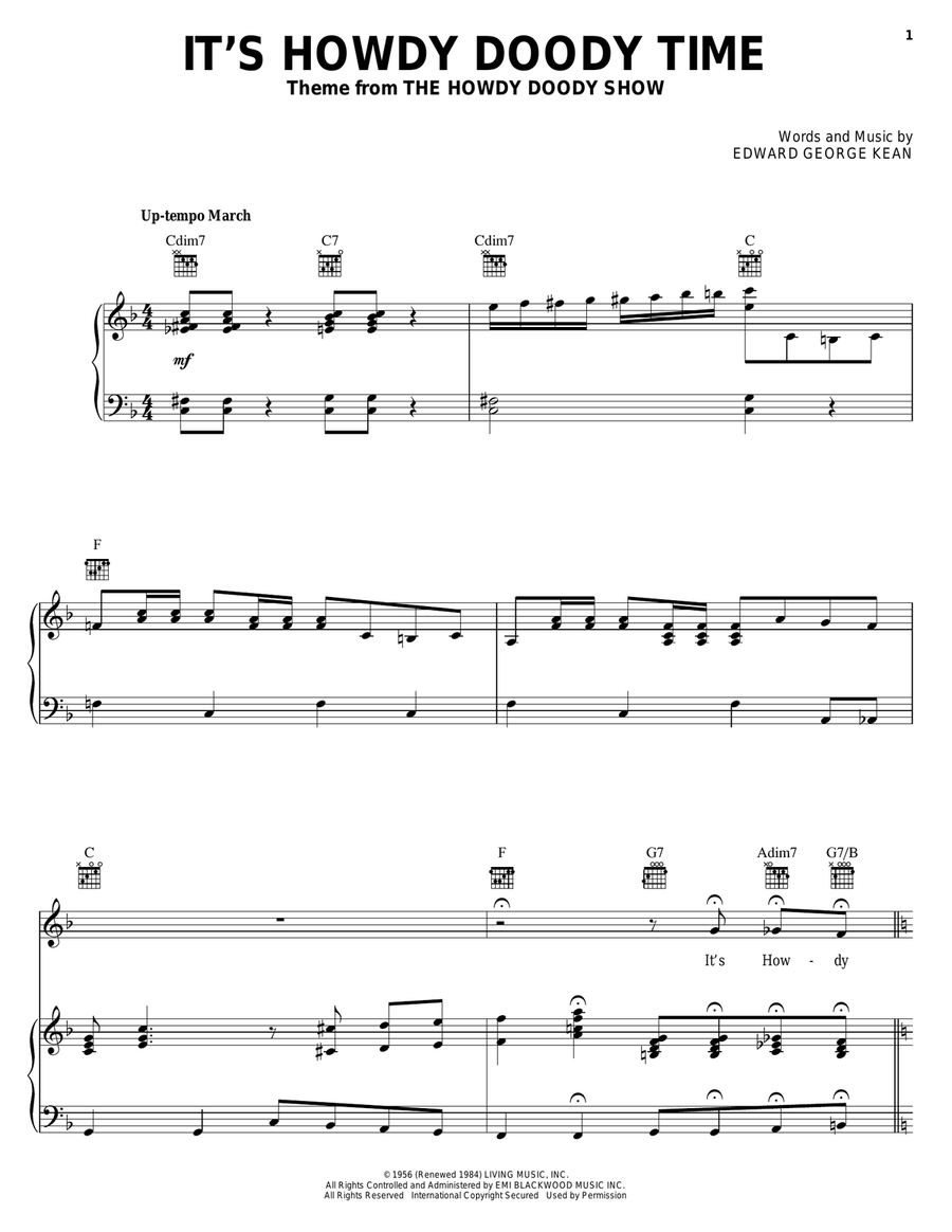 It's Howdy Doody Time Piano, Vocal, Guitar scores gallery preview page 1