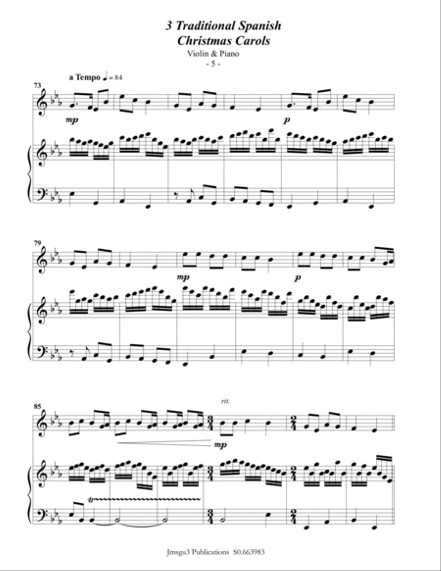 3 Traditional Spanish Christmas Carols for Violin & Piano Violin Solo scores gallery preview page 5