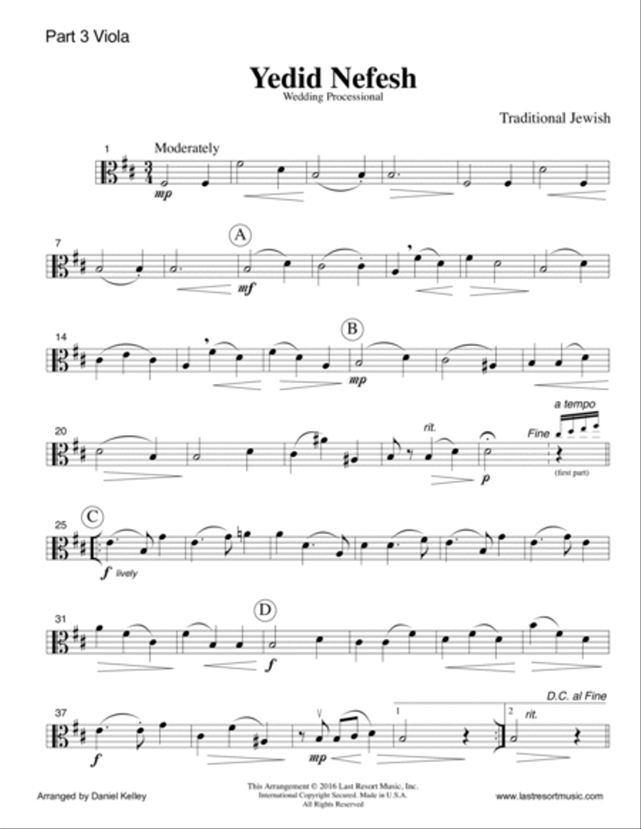 Yedid Nefesh for String Quartet or Piano Quintet Chamber Orchestra scores gallery preview page 6