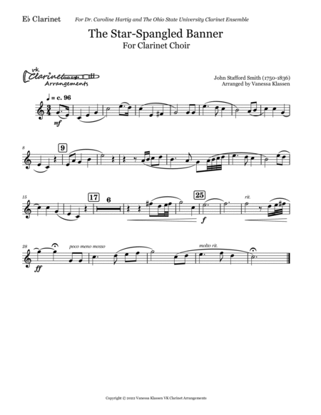 The Star-Spangled Banner for Clarinet Choir/Quartet image number null