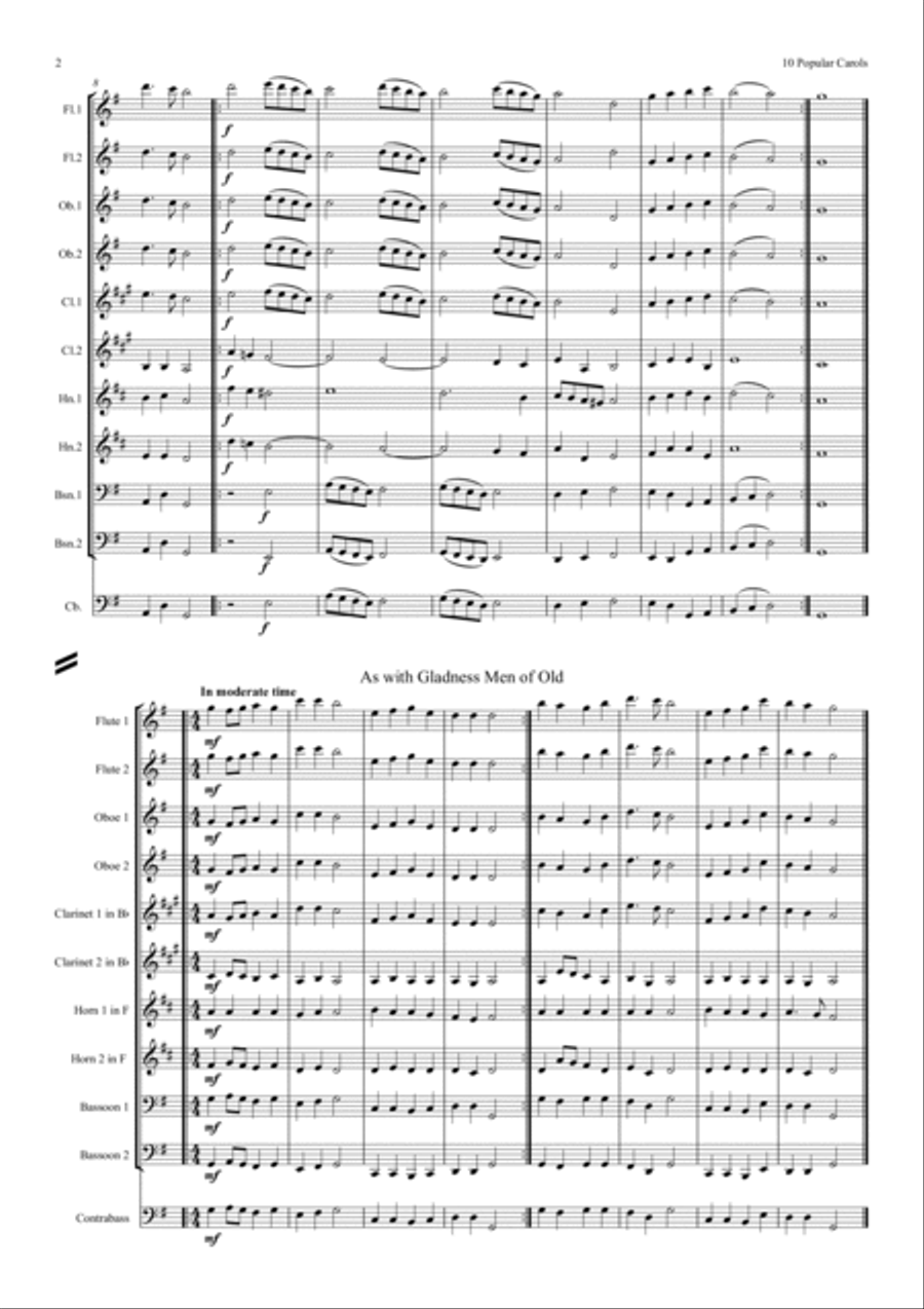 10 Popular Christmas Carols (With Some Descants) - wind dectet Woodwind Quintet scores gallery preview page 2