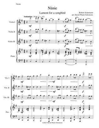 Nänie - lament for a songbird - for violin trio and piano