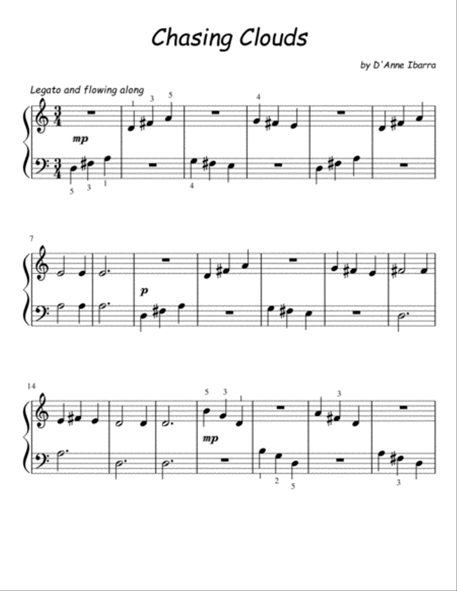 Chasing Clouds Easy Piano scores gallery preview page 1