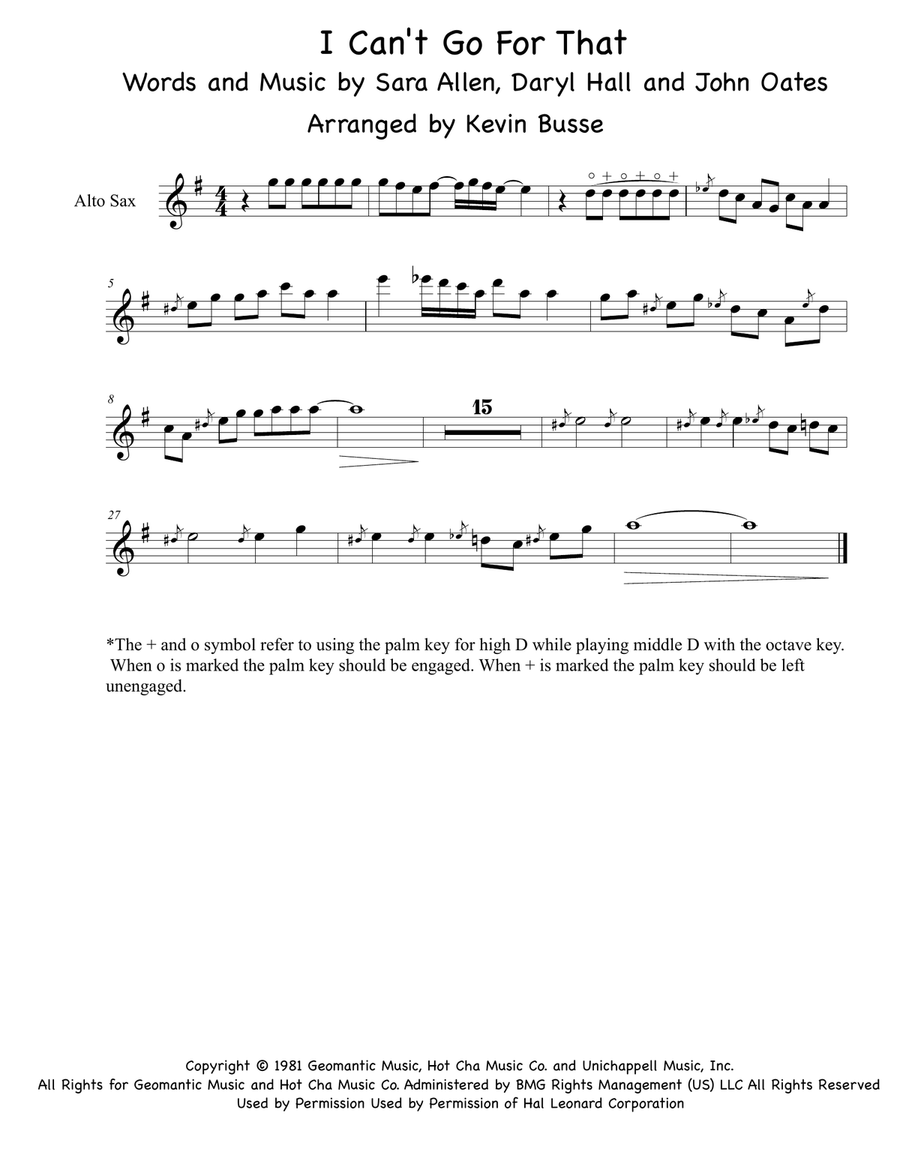 I Can't Go For That Alto Saxophone scores gallery preview page 1