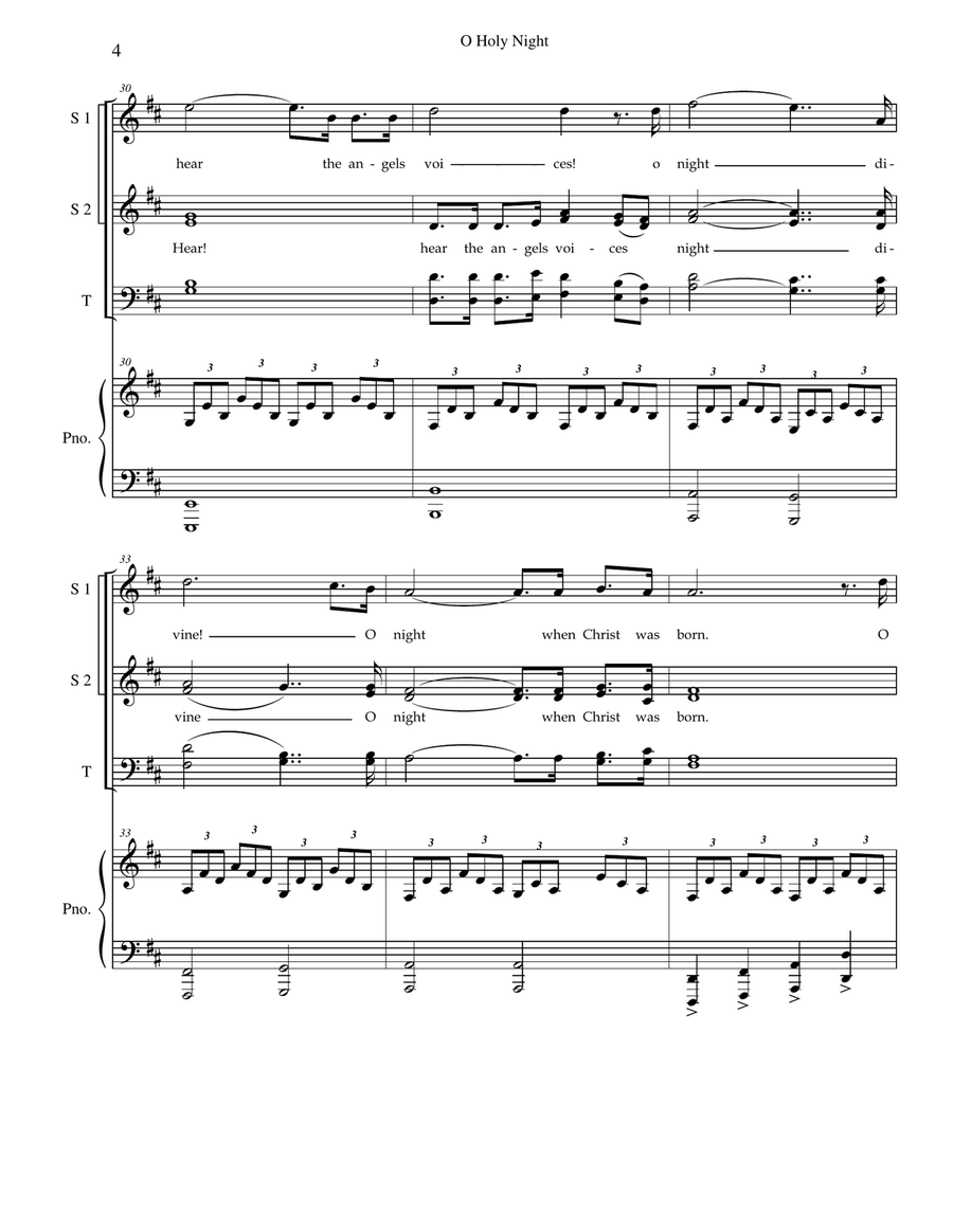 Holy Night (SATB, Duet with Piano and optional narration) 4-Part scores gallery preview page 4