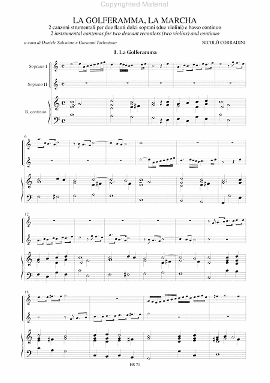 La Golferamma, La Marcha. 2 Instrumental Canzonas for 2 Descant Recorders and Continuo Soprano Recorder scores gallery preview page 2