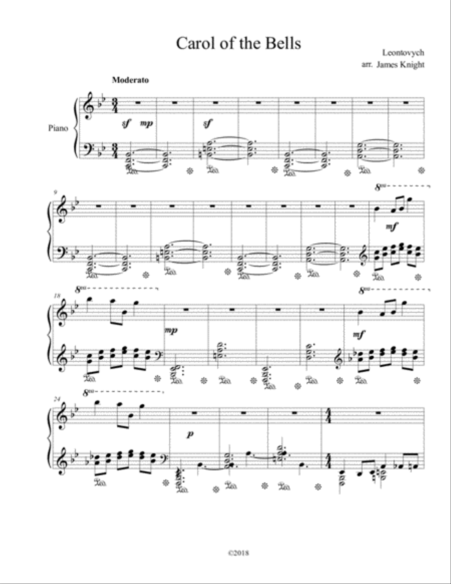 Carol of the Bells/I Heard the Bells on Christmas Day Piano Solo scores gallery preview page 1