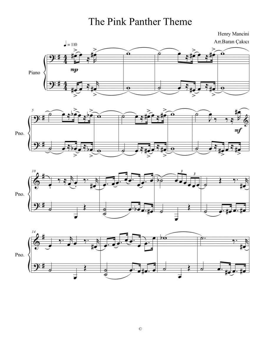 The Pink Panther The Pink Panther Piano Solo scores gallery preview page 1