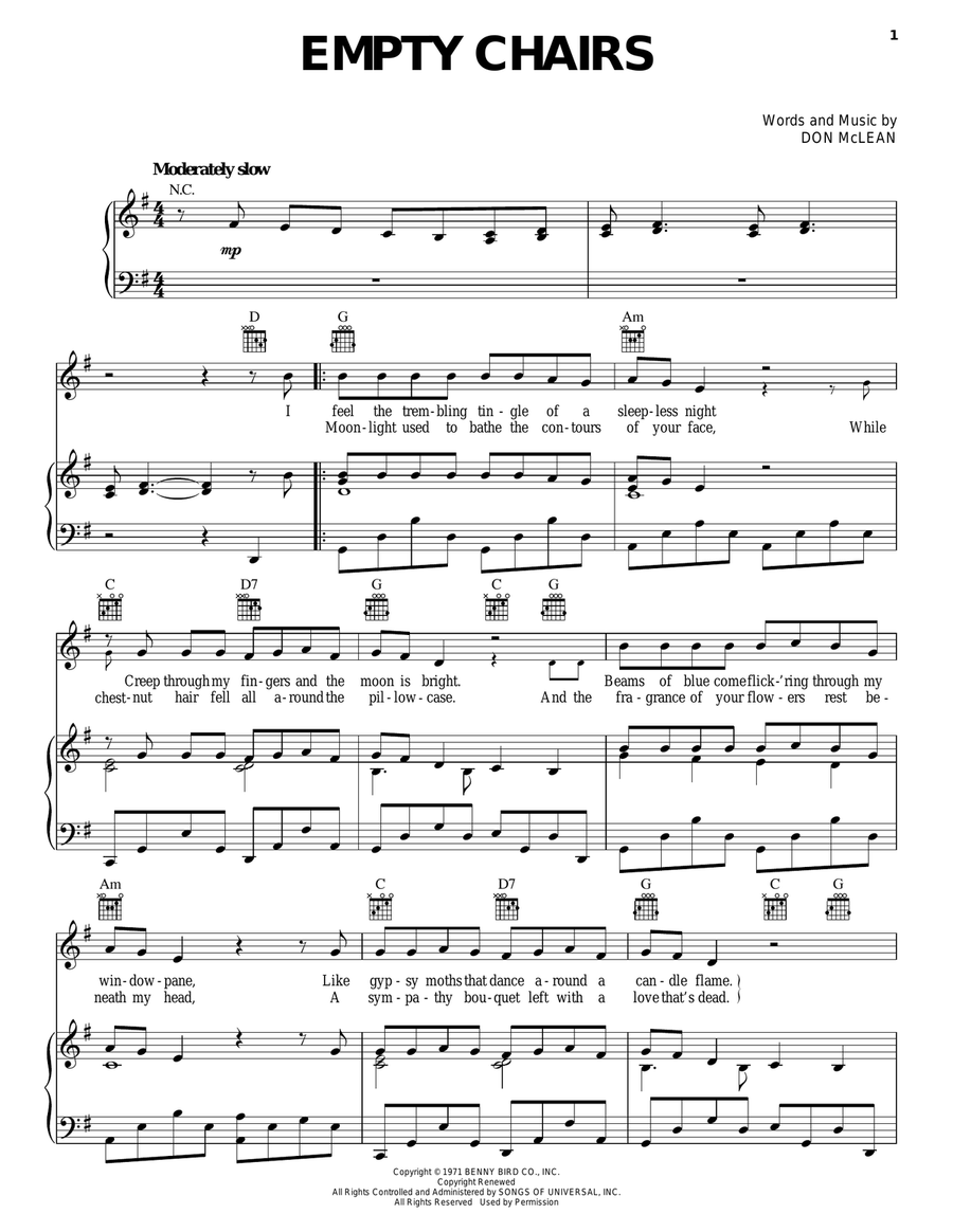 Empty Chairs Piano, Vocal, Guitar scores gallery preview page 1