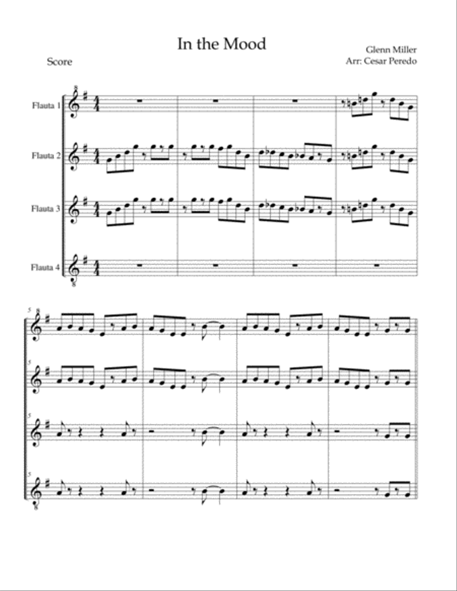 In the mood para 4 flautas Woodwind Quartet scores gallery preview page 2