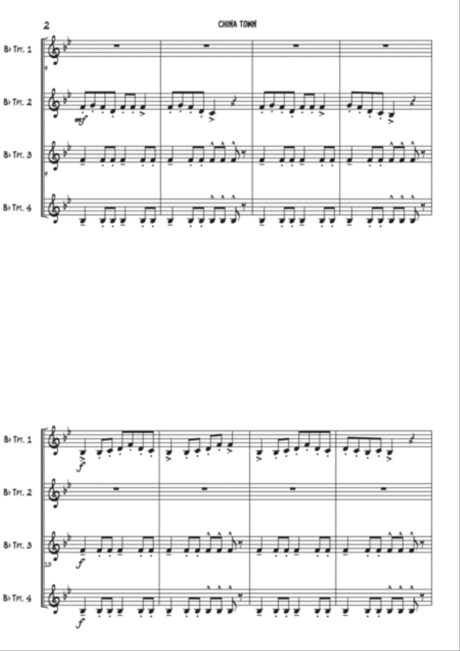 China Town - Trumpet Quartet Brass Quartet scores gallery preview page 2