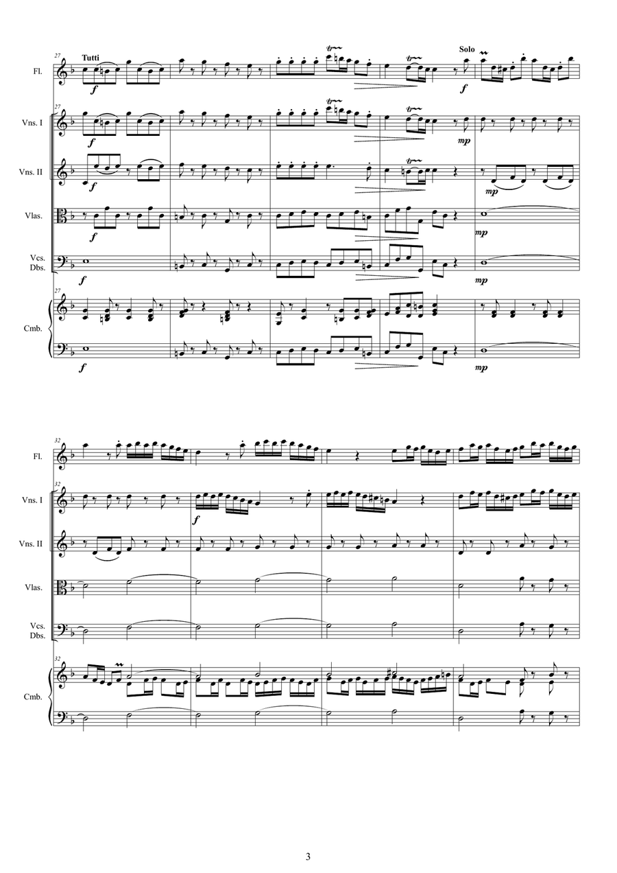 Vivaldi - Flute Concerto No.5 in F major Op.10 RV 434 for Flute, Strings and Cembalo Chamber Orchestra scores gallery preview page 3