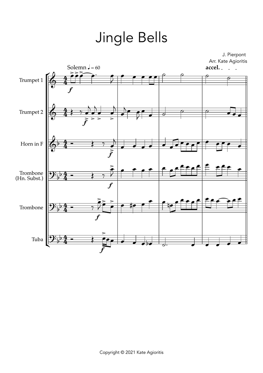 Jingle Bells - Jazz Arrangement for Brass Quintet Brass Quintet scores gallery preview page 3
