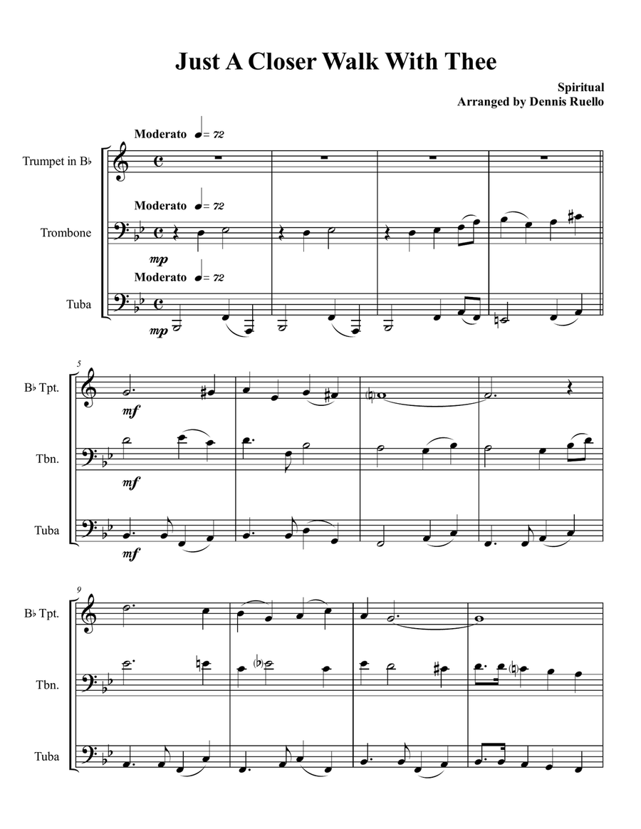Just A Closer Walk With Thee - Mixed Brass Trio (Trumpet,Trombone,Tuba) - Jazz Funeral Style Brass Trio scores gallery preview page 1