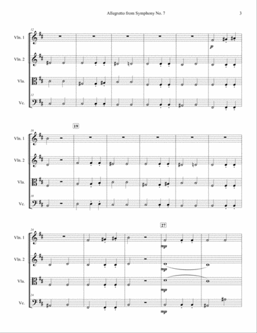 Allegretto from Symphony No. 7 for String Quartet String Quartet scores gallery preview page 3