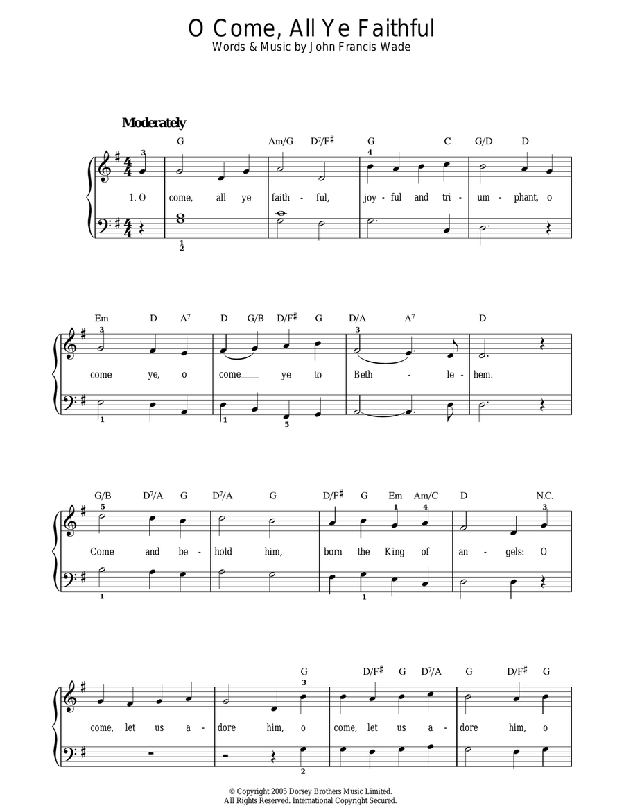 O Come, All Ye Faithful (Adeste Fideles) Easy Piano scores gallery preview page 1