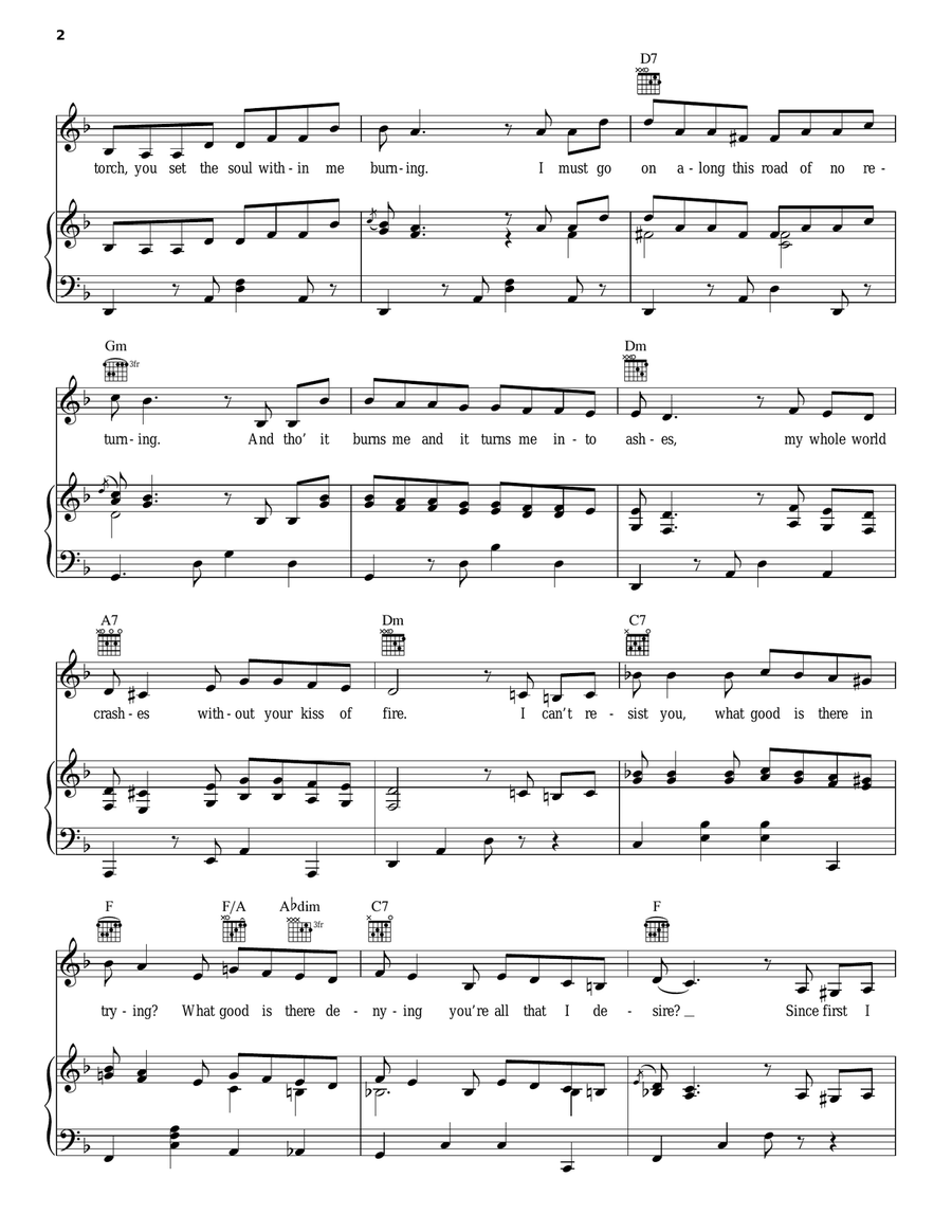 Kiss Of Fire Piano, Vocal, Guitar scores gallery preview page 2