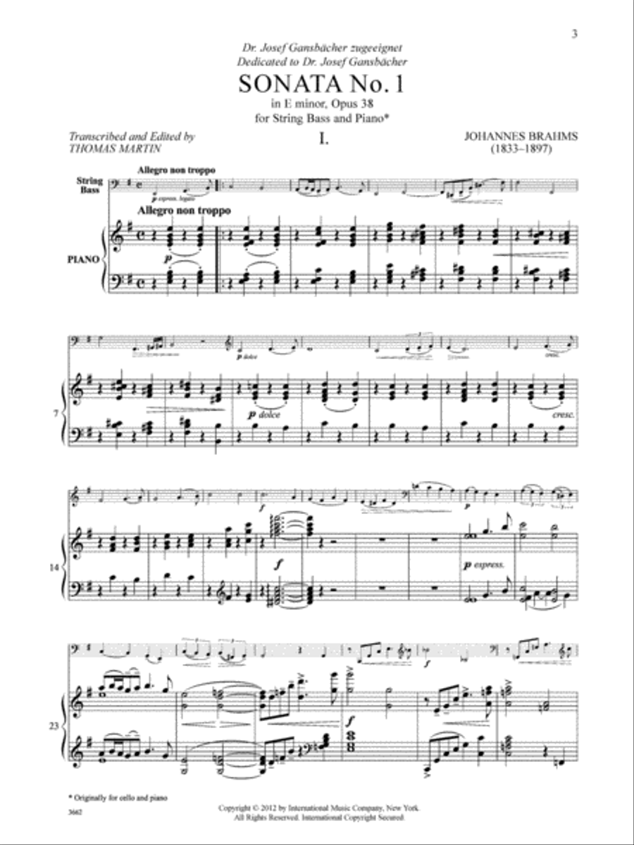 Sonata No. 1 In E Minor, Opus 38 Double Bass scores gallery preview page 2