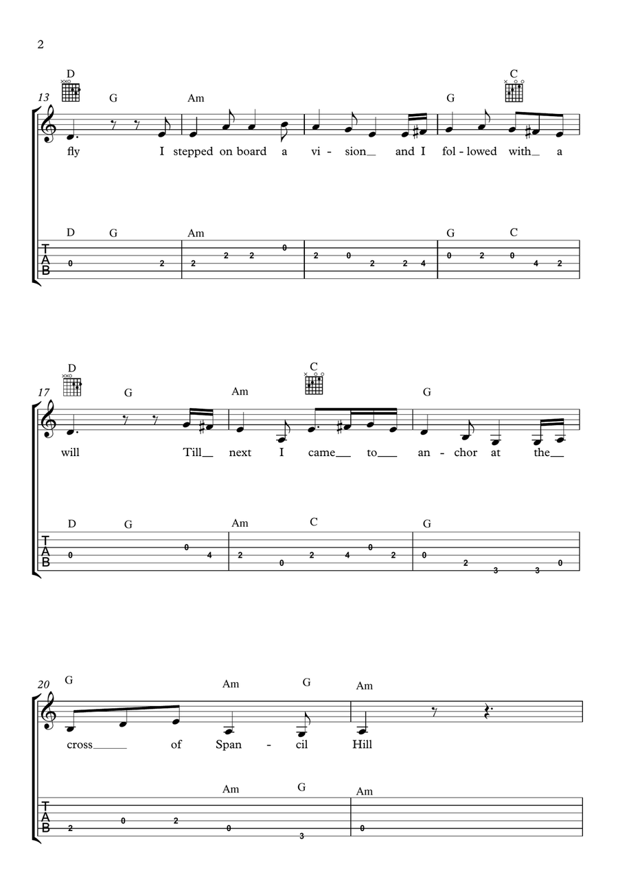 Spancil Hill Irish Folk Song Notes Tab Chords Lyrics For Guitar Acoustic Guitar scores gallery preview page 2