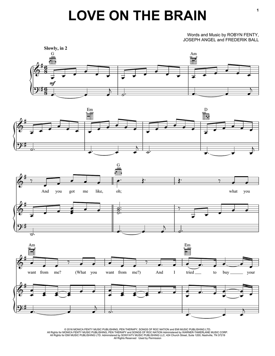 Love On The Brain Piano, Vocal, Guitar scores gallery preview page 1