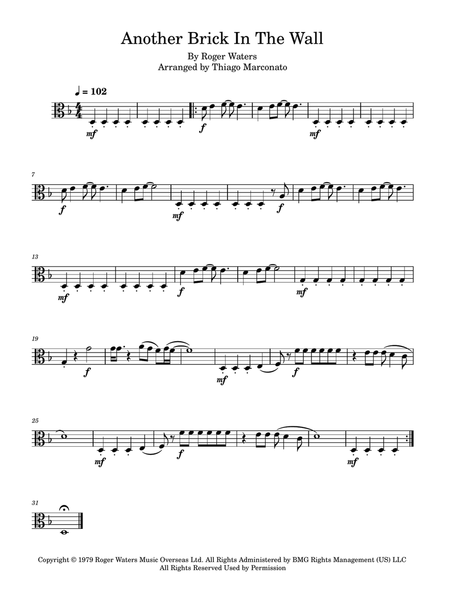 Another Brick In The Wall Viola Solo scores gallery preview page 1