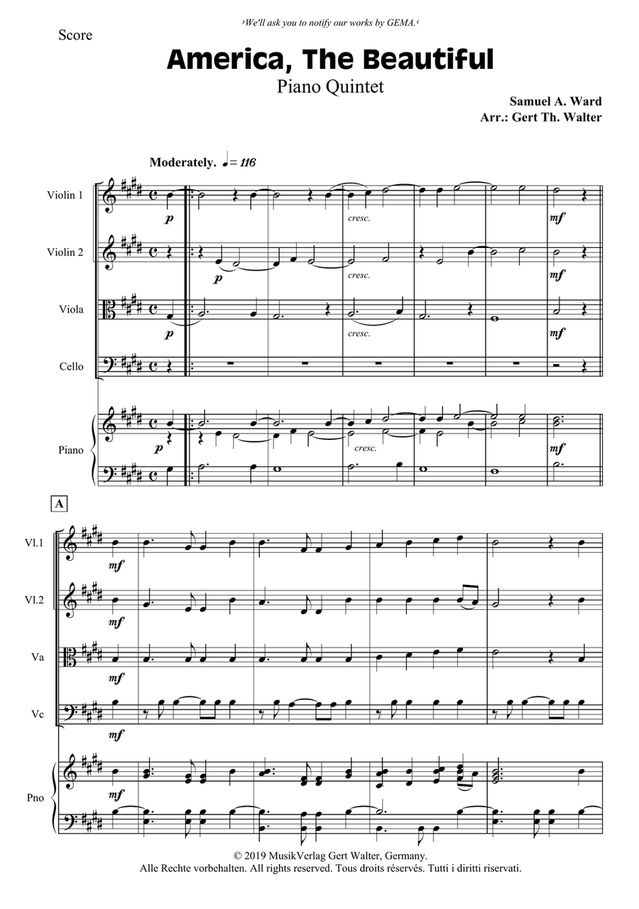 America, The Beautiful Piano Solo scores gallery preview page 1