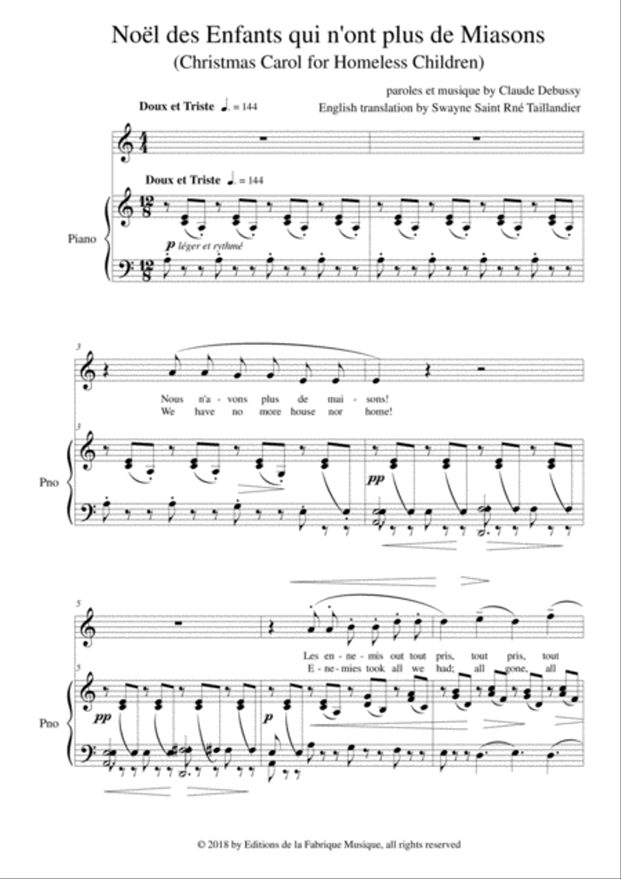 Claude Debussy: Noël des Enfants Qui N'ont Plus de Maisons for voice and piano High Voice scores gallery preview page 3