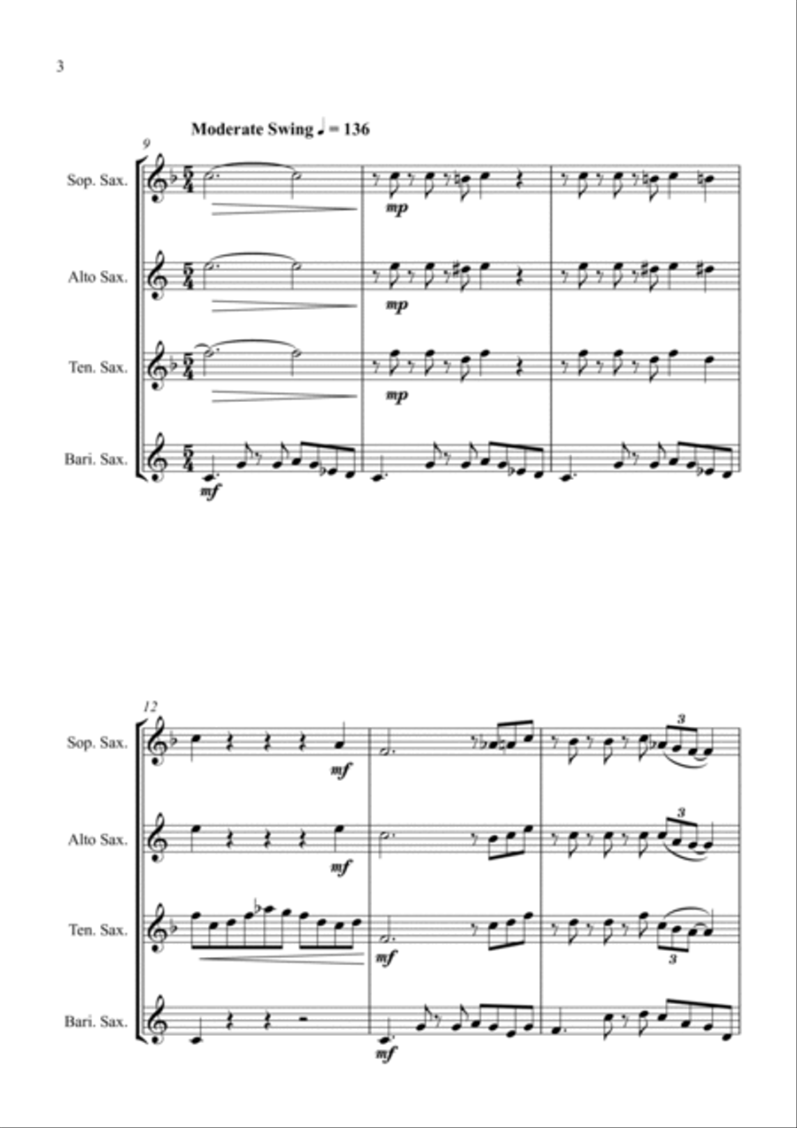 Swing Low, Sweet Chariot - a Jazz Arrangement - For Saxophone Quartet Saxophone Quartet scores gallery preview page 4