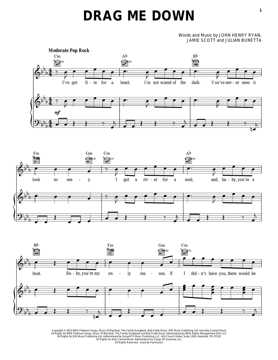 Drag Me Down Piano, Vocal scores gallery preview page 1