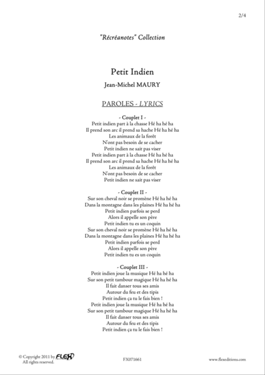 Petit Indien - Piano Reduction Children's Choir scores gallery preview page 2