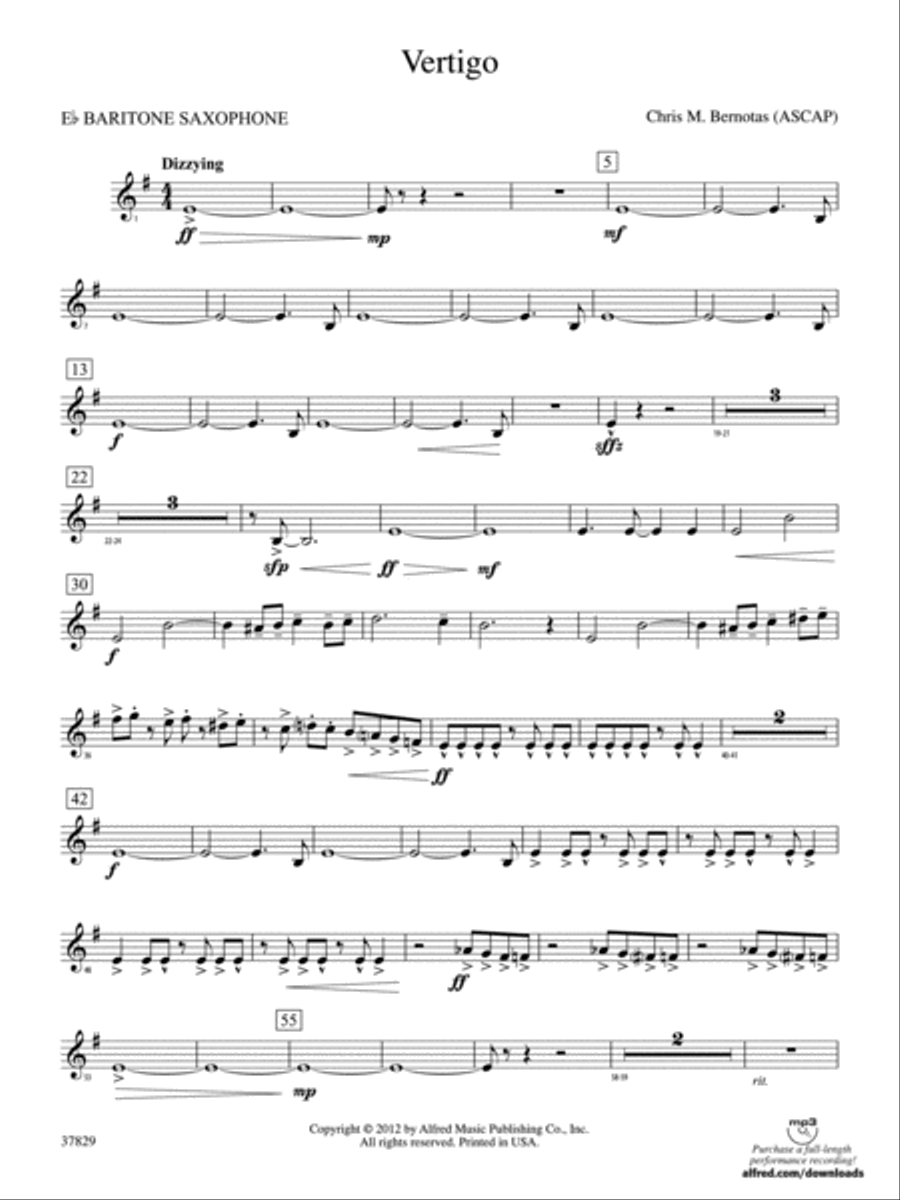 Vertigo: E-flat Baritone Saxophone Concert Band scores gallery preview page 1
