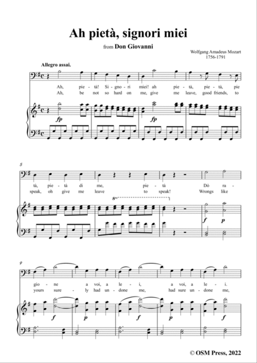 Mozart-Ah pietà,signori miei,in G Major,from 'Don Giovanni,K.527',for Voice and Piano Voice Solo scores gallery preview page 3