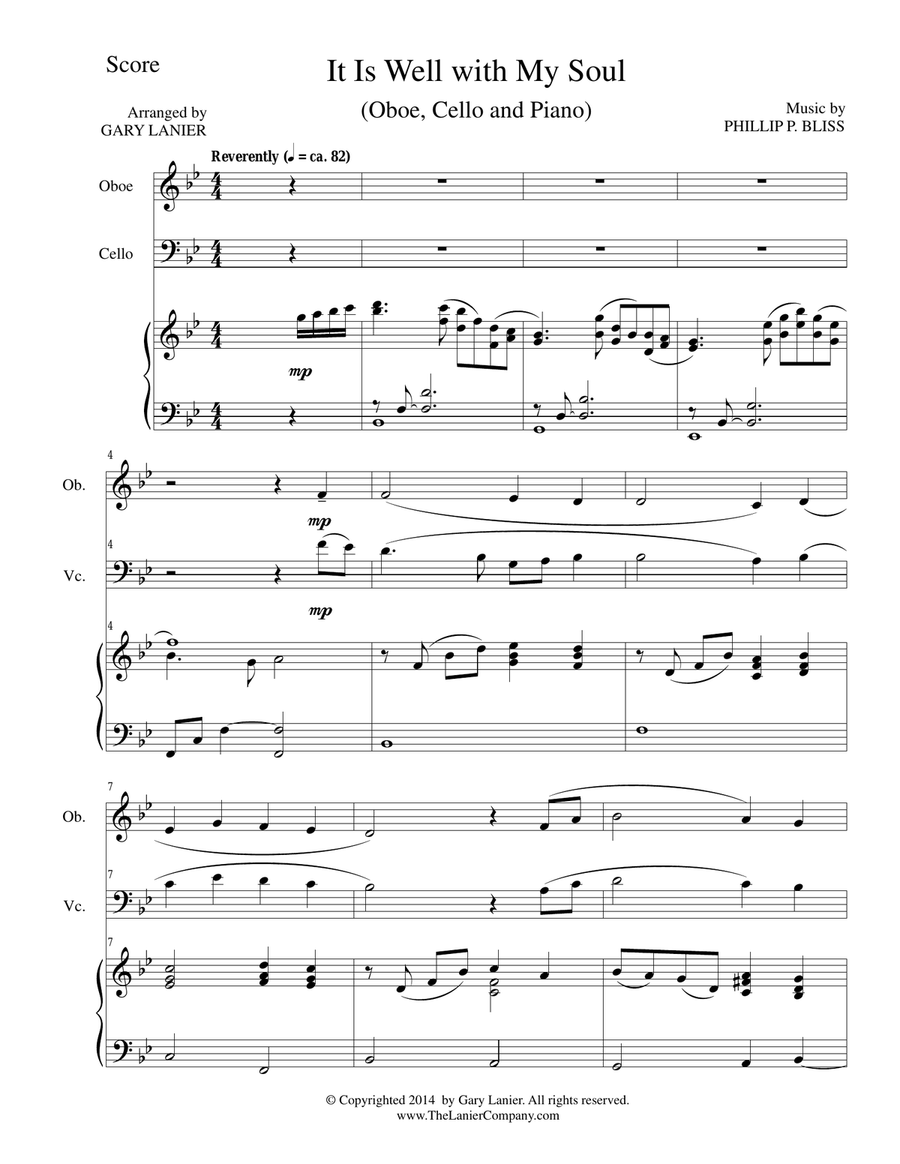 IT IS WELL WITH MY SOUL (Trio - Flute, Cello, Piano with Score and Parts) Flute scores gallery preview page 1
