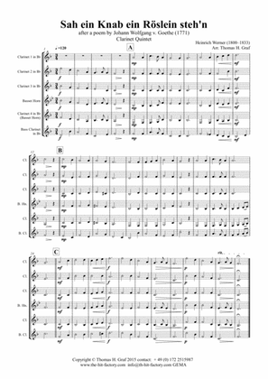 Sah ein Knab ein Roeslein stehn - German Folk Song - Clarinet Quintet
