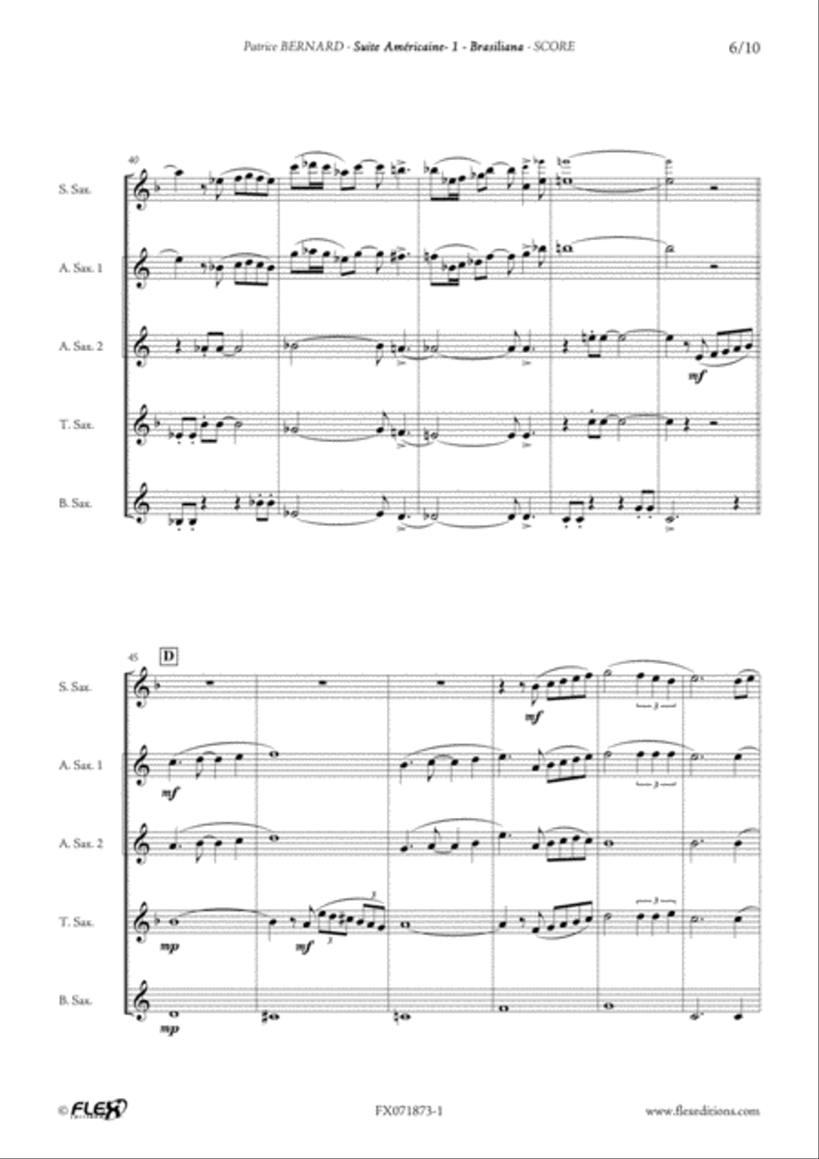 Suite Americaine - 1 - Brasiliana Saxophone Quintet scores gallery preview page 6