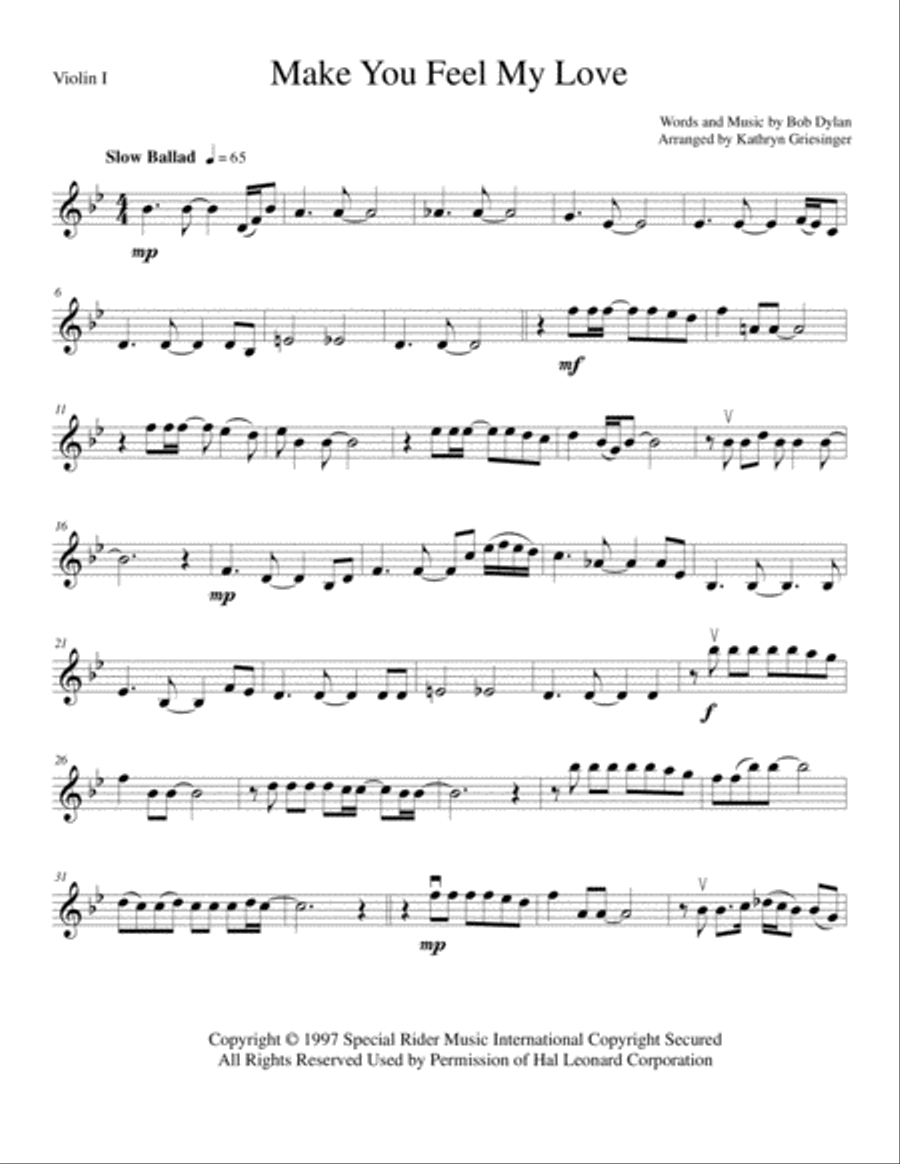 To Make You Feel My Love String Quartet scores gallery preview page 1