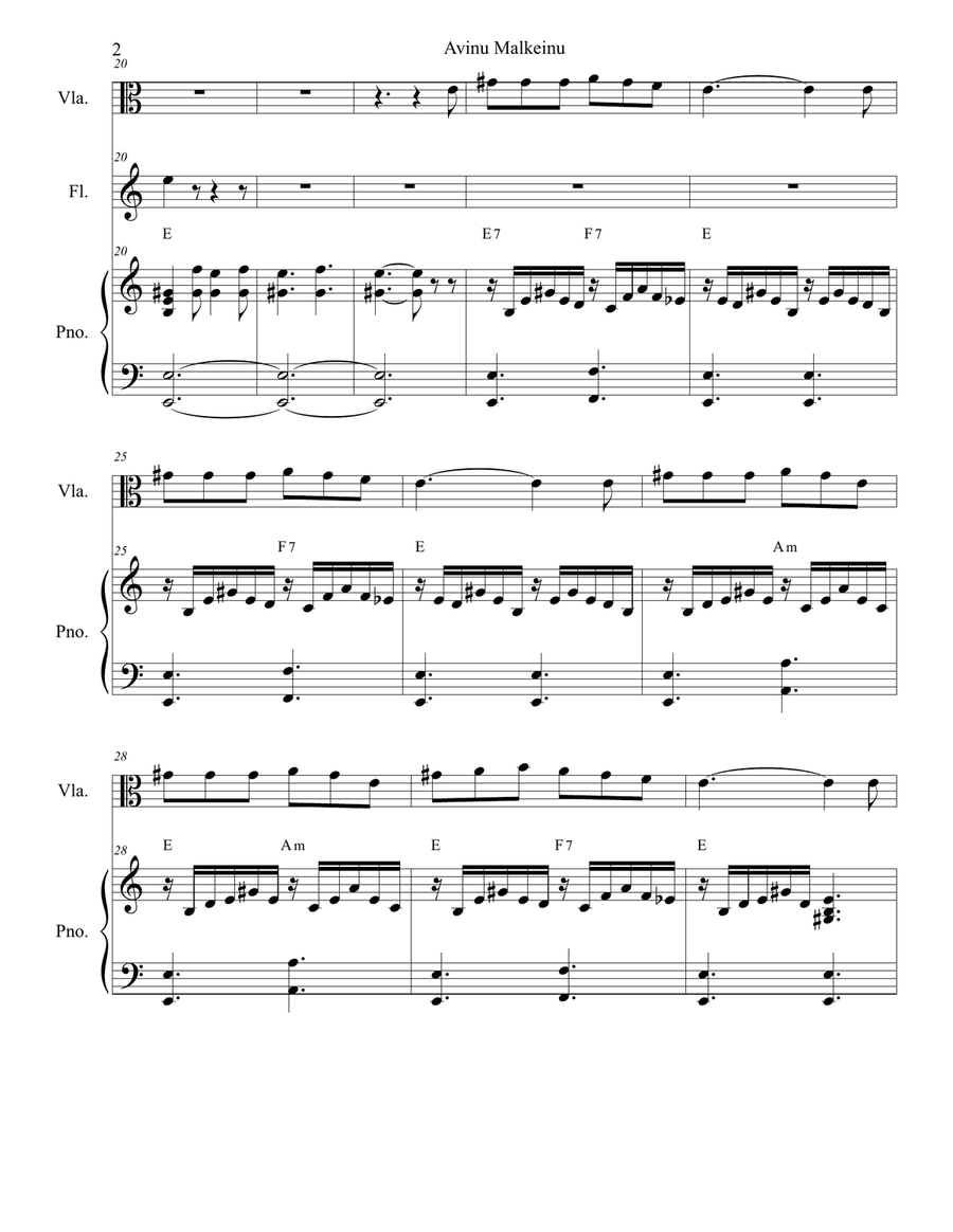 Avinu Malkeinu (for Violin, Viola, Flute and Piano) Small Ensemble scores gallery preview page 2