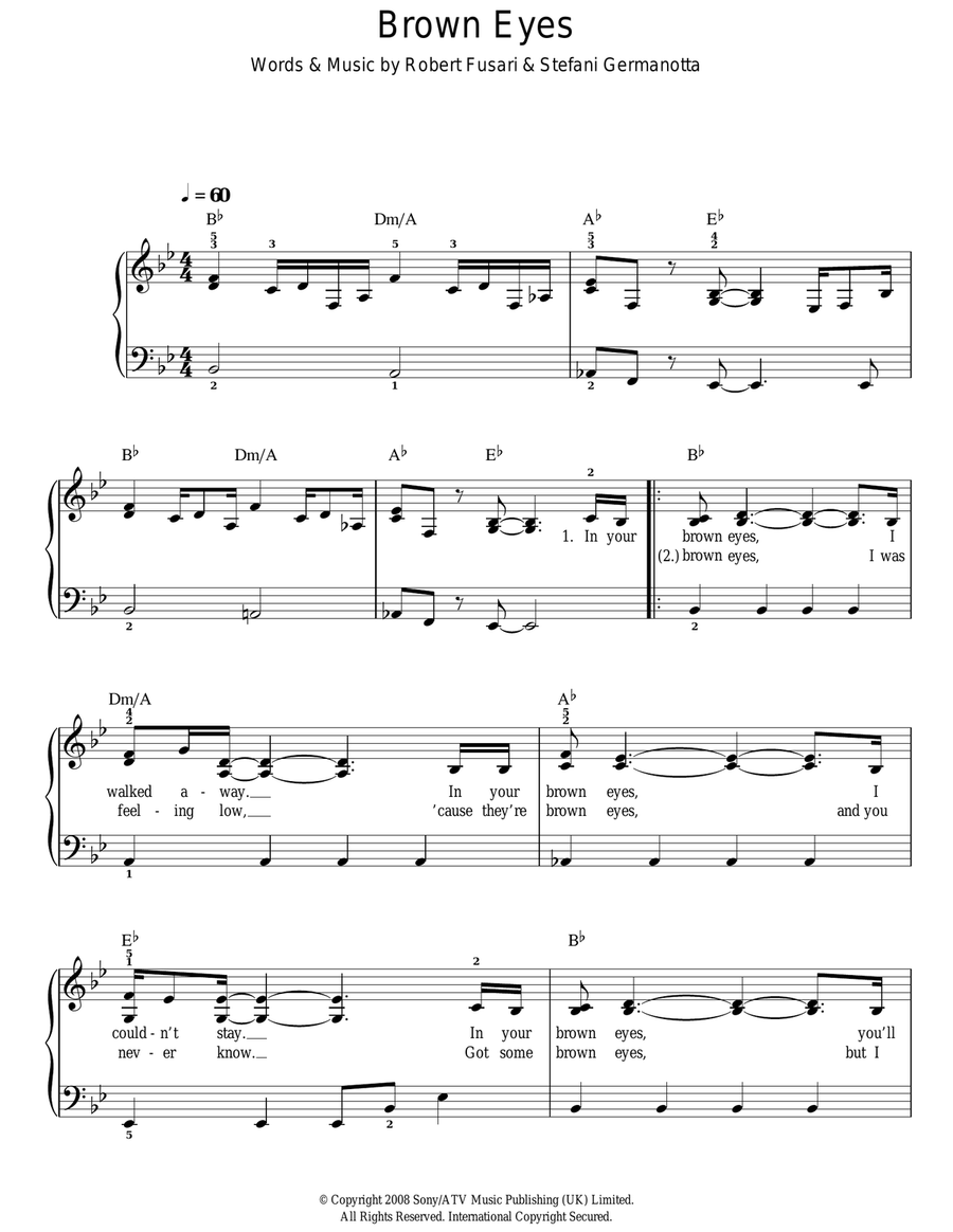 Brown Eyes Easy Piano scores gallery preview page 1