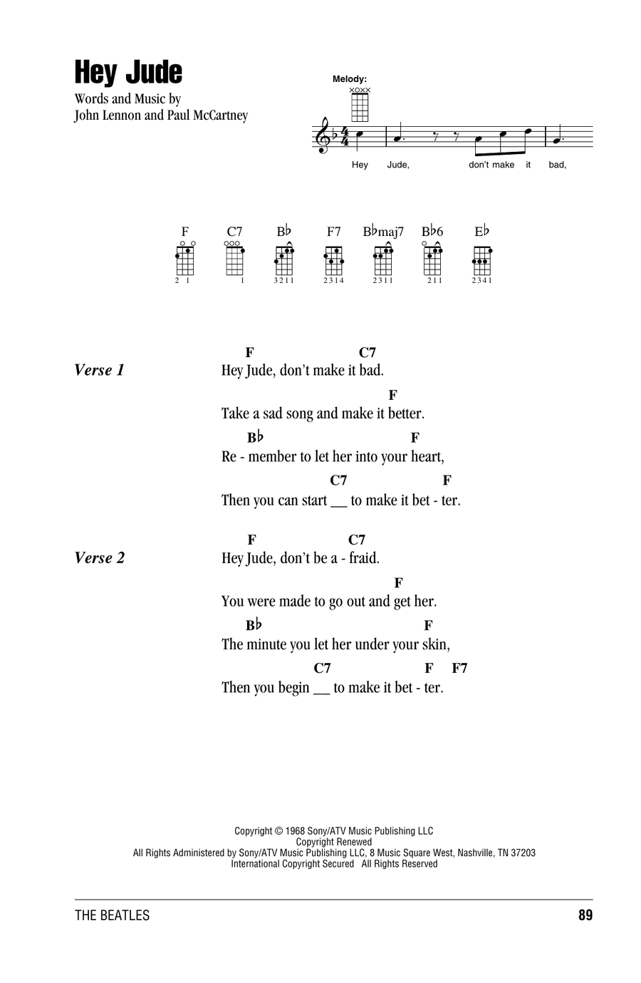 Hey Jude Ukulele scores gallery preview page 1