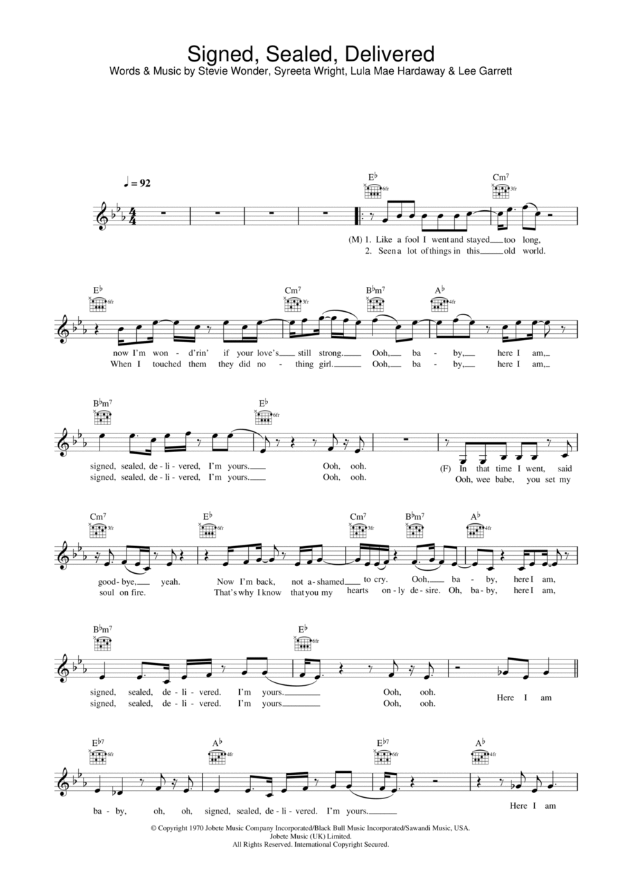 Signed, Sealed, Delivered (featuring Stevie Wonder) Piano scores gallery preview page 1
