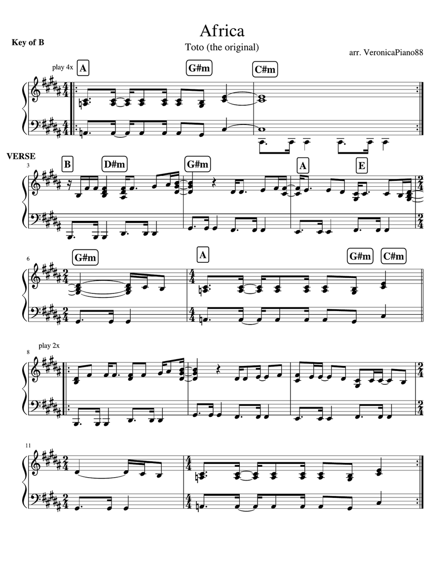 Africa Piano Solo scores gallery preview page 1