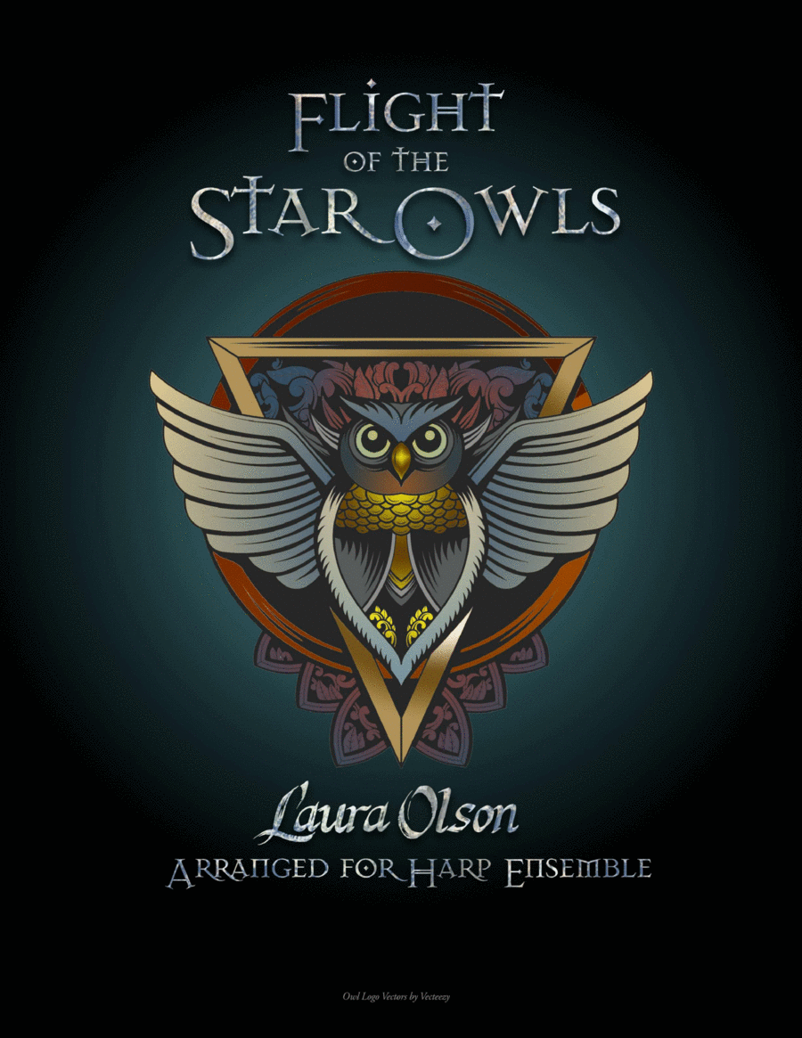 Flight of the Star Owls Harp Arrangement- Full score and parts (E minor) Harp scores gallery preview page 1