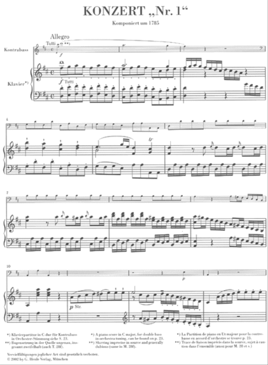 Concerto No. 1 for Double Bass and Orchestra (with Violin obbligato) Double Bass scores gallery preview page 2