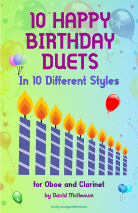 Book cover for 10 Happy Birthday Duets, (in 10 Different Styles), for Oboe and Clarinet
