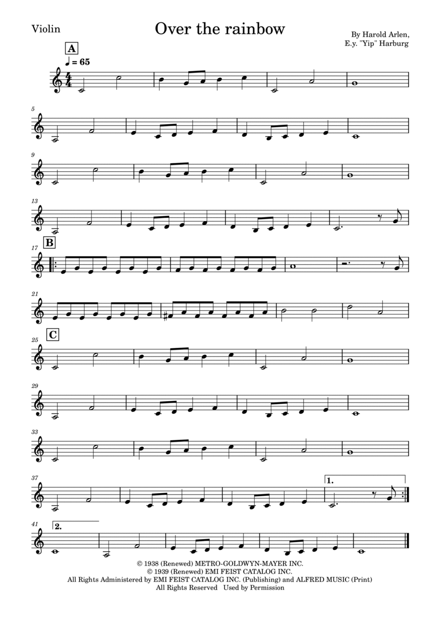 Over The Rainbow Violin Solo scores gallery preview page 1