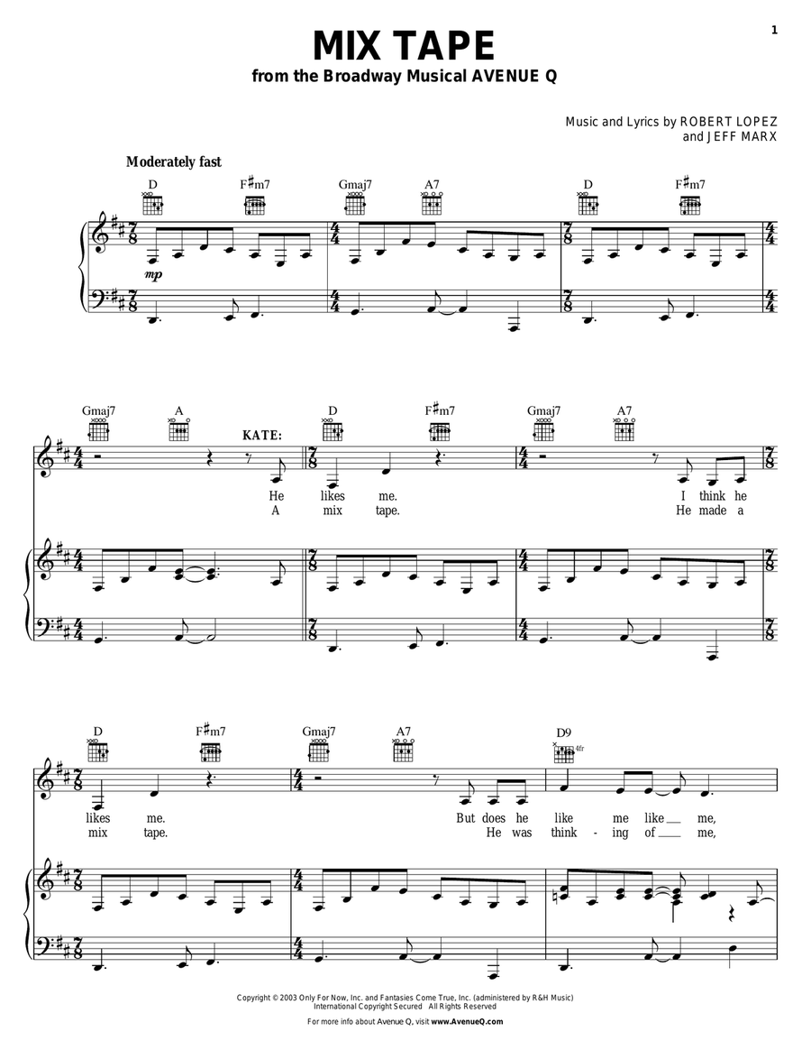 Mix Tape (from Avenue Q) Piano, Vocal, Guitar scores gallery preview page 1