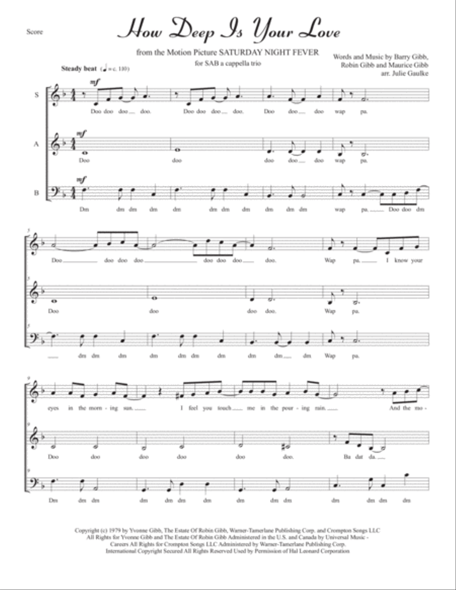 How Deep Is Your Love from the Motion Picture SATURDAY NIGHT FEVER 3-Part scores gallery preview page 1